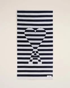 Ami Paris Green Cotton Ami de Coeur Beach Towel WHITE CREAM/NAVY BLUE Clearance