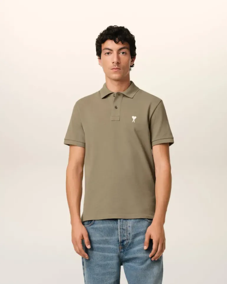 Ami Paris Green Cotton Ami de Coeur Polo Shirt LAUREL Cheap