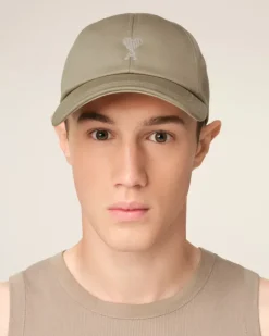 Ami Paris Green Cotton Ami de Coeur Embroidery Cap LAUREL/GINGER Discount