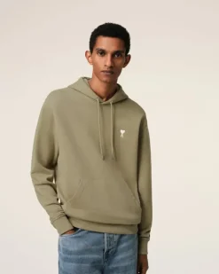 Ami Paris Green Cotton Ami de Coeur Hoodie LAUREL Online