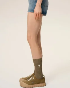 Ami Paris Green Cotton Ami de Coeur Socks LAUREL/OFFWHITE Shop