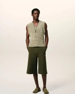 Ami Paris Green Cotton And Wool Sleeveless V Neck Sweater WHITE CREAM/LICHEN Cheap