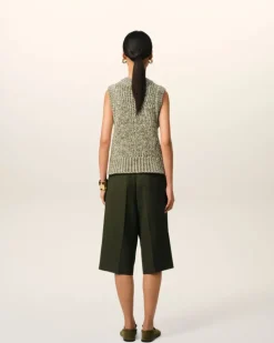 Ami Paris Green Cotton And Wool Sleeveless V Neck Sweater WHITE CREAM/LICHEN Cheap