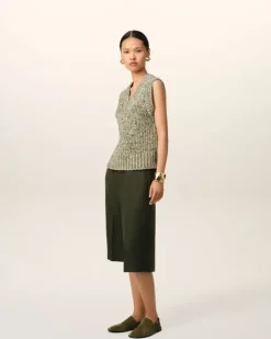 Ami Paris Green Cotton And Wool Sleeveless V Neck Sweater WHITE CREAM/LICHEN Cheap