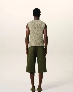 Ami Paris Green Cotton And Wool Sleeveless V Neck Sweater WHITE CREAM/LICHEN Cheap