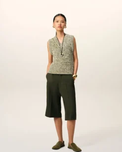 Ami Paris Green Cotton And Wool Sleeveless V Neck Sweater WHITE CREAM/LICHEN Cheap