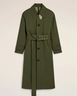 Ami Paris Green Cotton Belted Mac LODEN/LAUREL Clearance