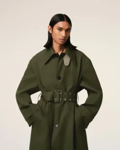 Ami Paris Green Cotton Belted Mac LODEN/LAUREL Clearance
