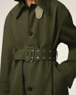 Ami Paris Green Cotton Belted Mac LODEN/LAUREL Clearance