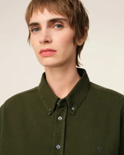 Ami Paris Green Cotton Button-Down Ami de Coeur Shirt LODEN Hot