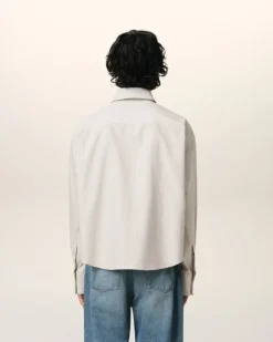 Ami Paris Green Cotton Cropped Oversized Shirt LODEN/WHITE CREAM Discount