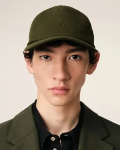 Ami Paris Green Cotton Embossed Ami de Coeur Cap LODEN Best