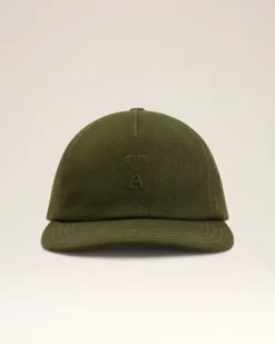 Ami Paris Green Cotton Embossed Ami de Coeur Cap LODEN Best
