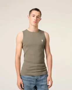 Ami Paris Green Cotton Rib Ami de Coeur Tanktop LAUREL Best Sale