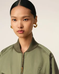 Ami Paris Green Cotton Satin Ami de Coeur Bomber LODEN Online