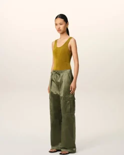Ami Paris Green Cotton Satin Zipped Cargo Trousers LODEN Fashion