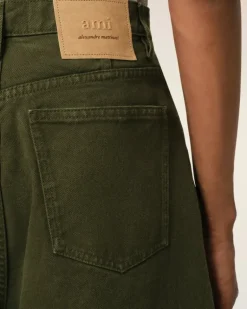 Ami Paris Green Cotton Wide Fit Bermuda Short LODEN Online