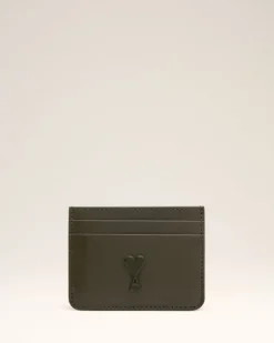 Ami Paris Green Leather Ami de Coeur Card Holder BLACK OLIVE Store