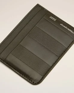 Ami Paris Green Leather Midi Card Holder BLACK OLIVE Best Sale
