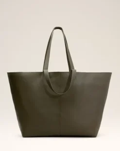 Ami Paris Green Leather Midi Maxi Tote Bag BLACK OLIVE Fashion