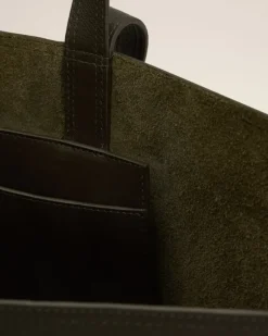 Ami Paris Green Leather Midi Tote Bag BLACK OLIVE Best