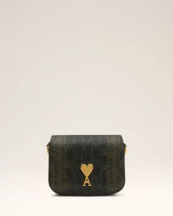 Ami Paris Green Leather Paris Paris Bag BLACK OLIVE Fashion