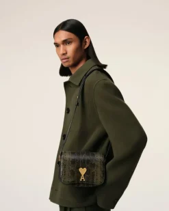 Ami Paris Green Leather Paris Paris Bag BLACK OLIVE Fashion
