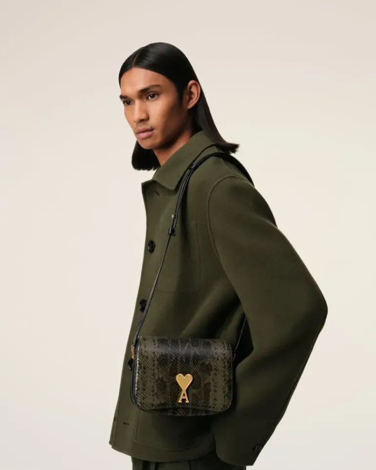 Ami Paris Green Leather Paris Paris Bag BLACK OLIVE Fashion