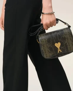 Ami Paris Green Leather Paris Paris Bag BLACK OLIVE Fashion