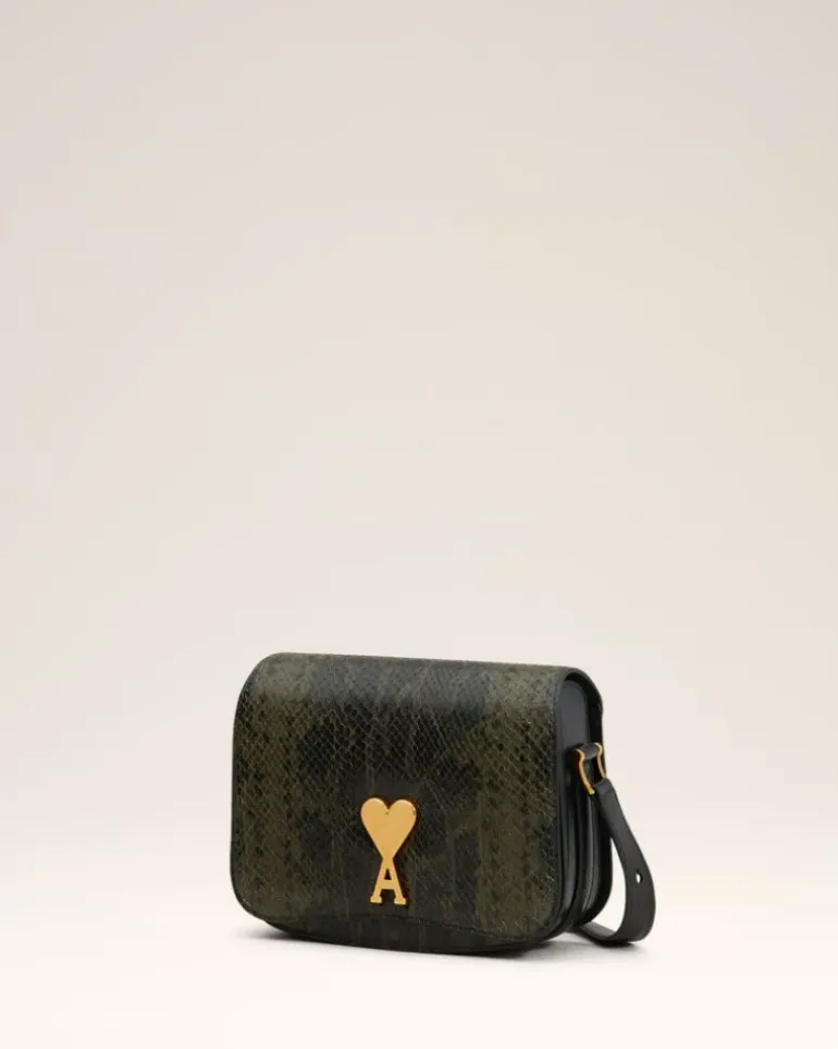 Ami Paris Green Leather Paris Paris Bag BLACK OLIVE Fashion