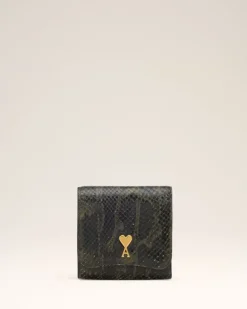 Ami Paris Green Leather Paris Paris Wallet BLACK OLIVE Shop