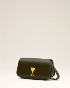 Ami Paris Green Leather Shoulder Bag Paris Paris BLACK OLIVE Shop