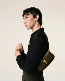 Ami Paris Green Leather Shoulder Bag Paris Paris BLACK OLIVE Shop