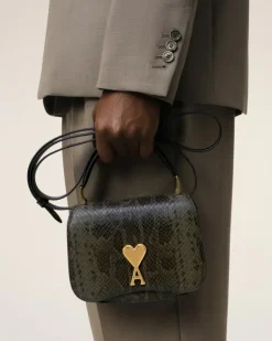 Ami Paris Green Leather Top Handle Paris Paris Bag BLACK OLIVE Sale