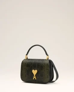 Ami Paris Green Leather Top Handle Paris Paris Bag BLACK OLIVE Sale