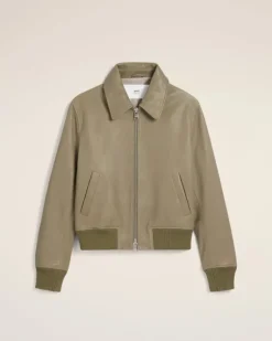 Ami Paris Green Leather Zipped Jacket LAUREL Best