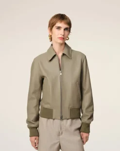 Ami Paris Green Leather Zipped Jacket LAUREL Best