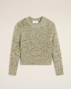 Ami Paris Green Mouliné Textured Knit Crewneck Sweater WHITE CREAM/LICHEN Shop