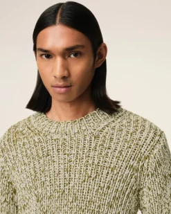 Ami Paris Green Mouliné Textured Knit Crewneck Sweater WHITE CREAM/LICHEN Shop