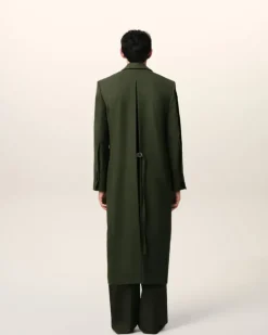 Ami Paris Green Wool Back Slit Long Coat LODEN Fashion