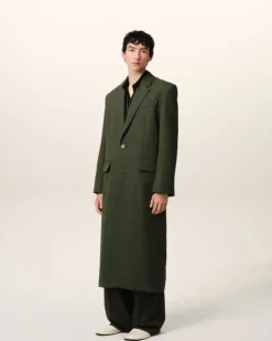 Ami Paris Green Wool Back Slit Long Coat LODEN Fashion