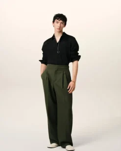 Ami Paris Green Wool Large Fit Trousers LODEN Online