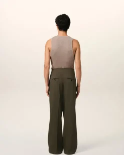 Ami Paris Green Wool Sailor Trousers BLACK OLIVE Cheap