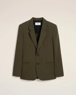 Ami Paris Green Wool Semi-Lined Jacket BLACK OLIVE Cheap