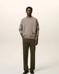 Ami Paris Green Wool Straight Fit Trousers BLACK OLIVE Flash Sale