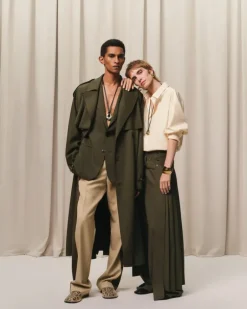 Ami Paris Green Wool Trench Coat BLACK OLIVE Store