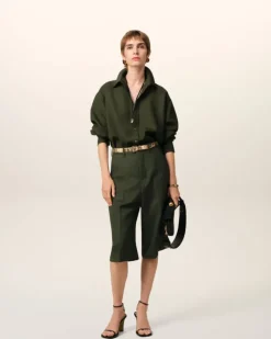 Ami Paris Green Wool Wide Bermuda LODEN Cheap