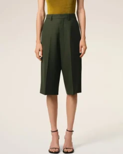 Ami Paris Green Wool Wide Bermuda LODEN Cheap