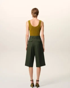 Ami Paris Green Wool Wide Bermuda LODEN Cheap