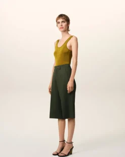 Ami Paris Green Wool Wide Bermuda LODEN Cheap